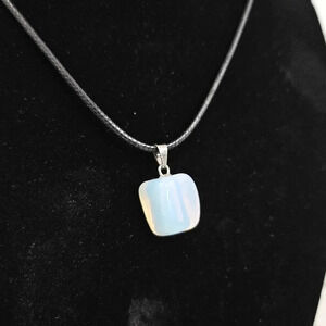 Opalite Natural Stone Cube Pendant Necklace – 18" Black Cord – New SN3